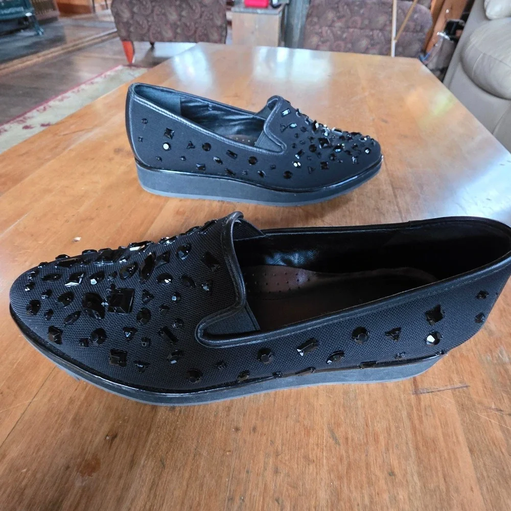 Donald Pliner Betinasp-B Embellished Loafer Womens 8M Black Studded Leather